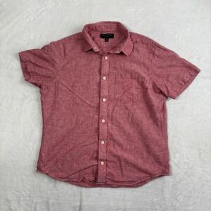 Banana Republic Pink Linen Blend Short Sleeve Button Up Collared Shirt Men's M